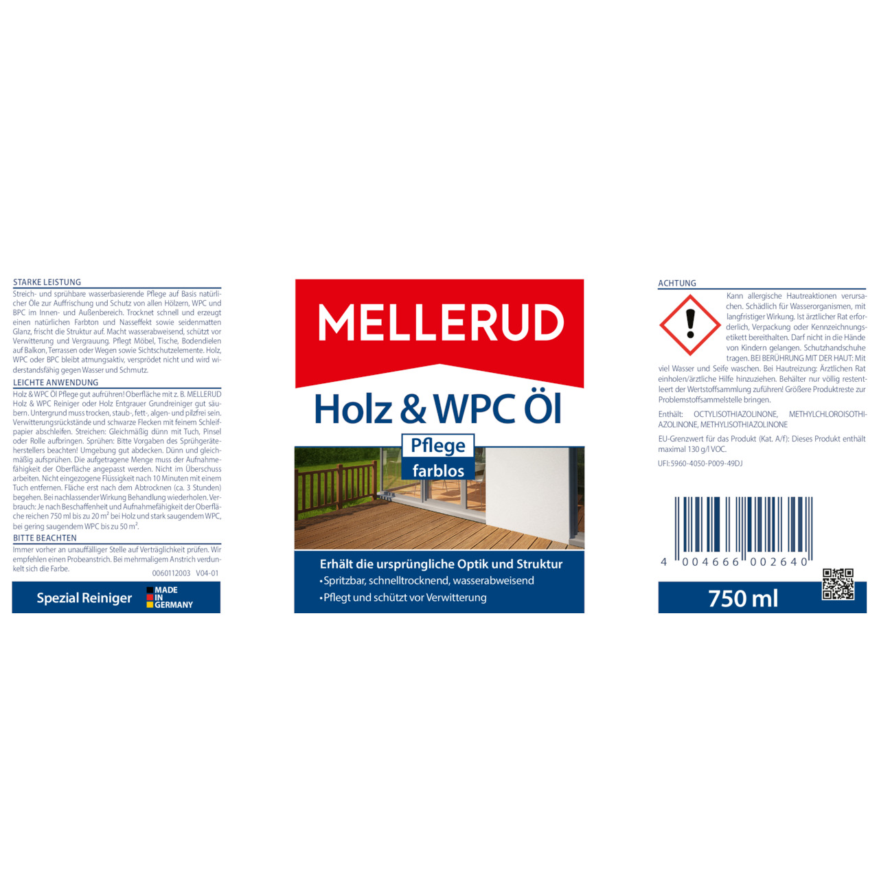 Holz & WPC Öl Pflege Farblos 0,75 l